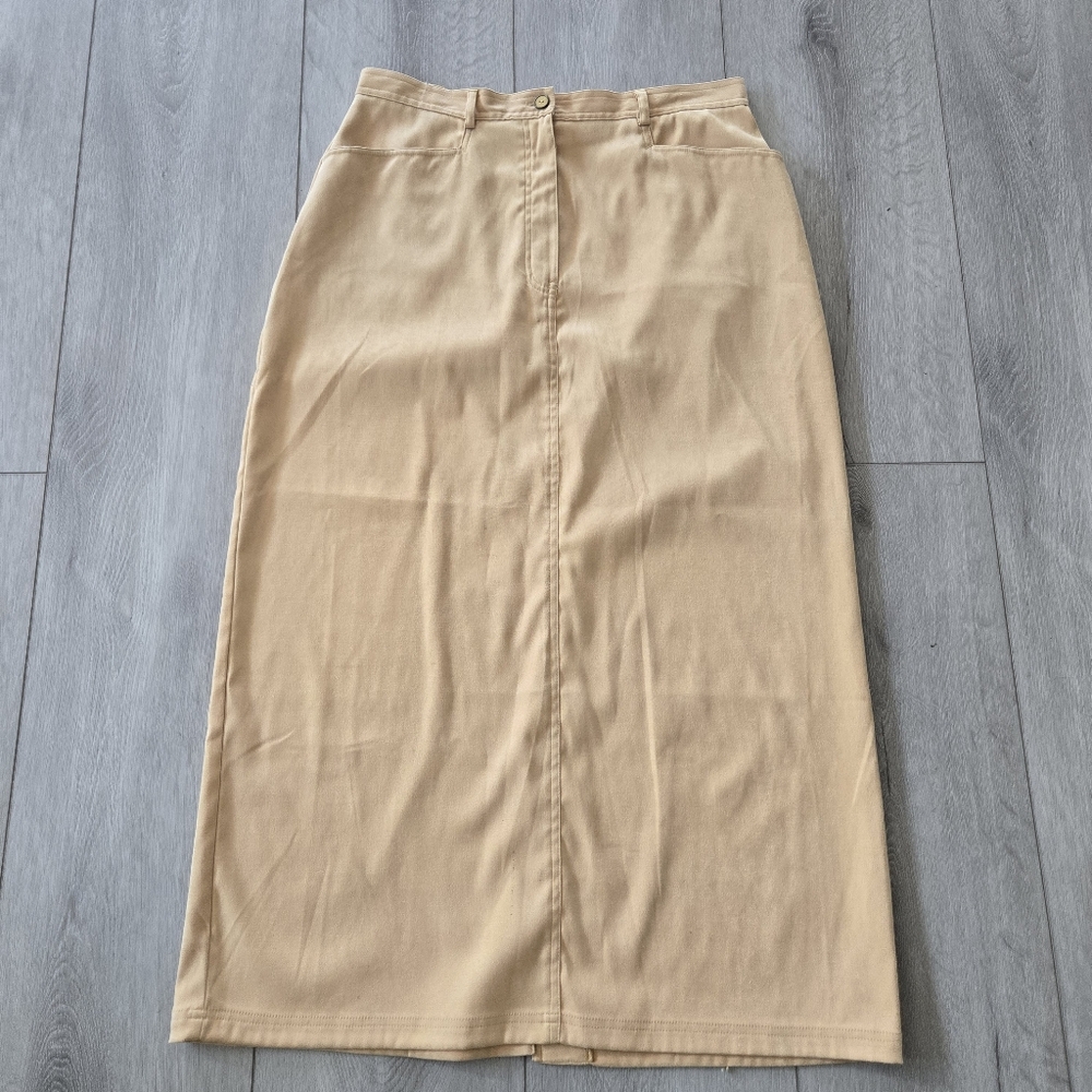 🔥 (5for$35) CHRISTOPHER & BANKS Yellow Women's Skirt Straight Maxi Faux Suade